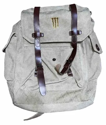 Heavy Duty Java Monster Energy Tan Brown Canvas Leather Hiking Rucksack • $99.98