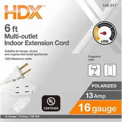 6FT. Indoor Cube Tap Extension Cord White Provides 3 Outlets Electronic Devices • $3.39