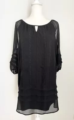 S-Twelve Womens Sheath Dress Size M Black Boat Neck Beaded Slit Sleeves Lined • $29.99