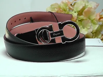 Salvatore Ferragamo Black/Coral Calfino Hard Leather Reversible Belt Size 100 Cm • $269.99