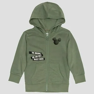 Toddler Boys' Mickey Mouse Mickey Tape Zipper Hooded Fleece Jacket Green 12M NWT • $9.37