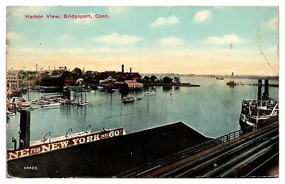 1914 Harbor View Steam Boats Sailboats Bridgeport CT Postcard • $4.99