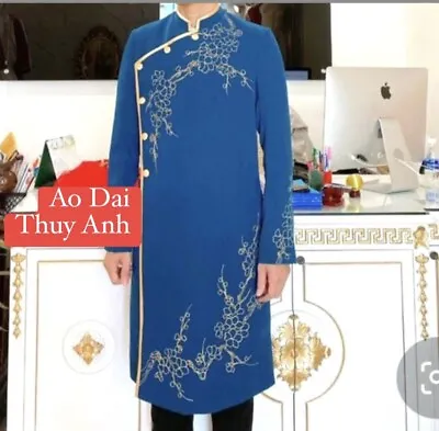 Royal Blue Or Blue Hand Painted Vietnamese Ao Dai For Men  No Pants G15 • $84.95