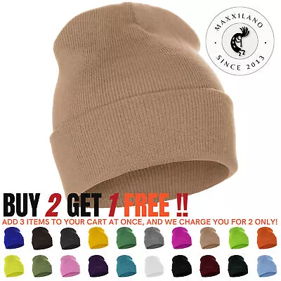 Beanie Hat Men Ribbed Solid Long Knit Ski Cap Warm Skull Winter Cuff Hats • $5.75