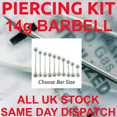 STERILE 14g BARBELL PIERCING KIT - Standard Or Pro Kit Available ** FREE POST** • £6.95