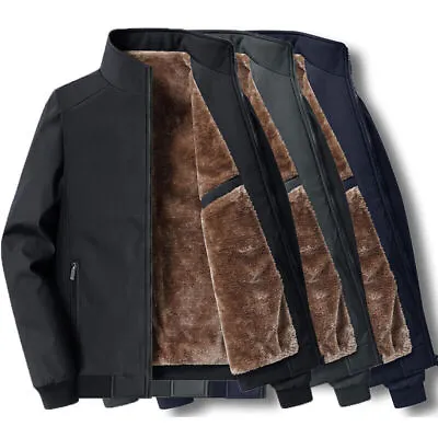 Casual Men Sherpa Lined Jacket Thick Winter Warm Zip Up Coat Long Sleeve Outwear • $34.38