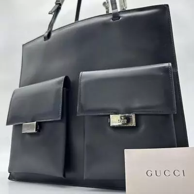 VINTAGE OLD Gucci Black Leather Tote Bag AM375 • $149