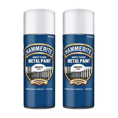 2x Hammerite Direct To Rust Smooth Silver Aerosol Quick Drying Spray Paint 400ml • £23.99