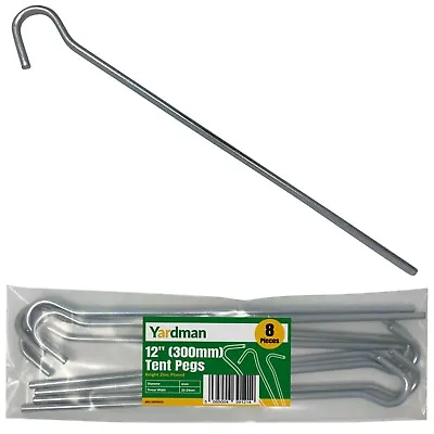 YARDMAN Tent Pegs 8-pcs - 12  Long BZP Metal Tent Peg – 6mm Dia – Ground Stakes • £9.45