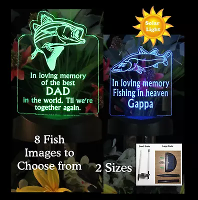 Personalized Fisherman Solar Grave Marker Sympathy Gift Fish Light 2 Sizes • $41