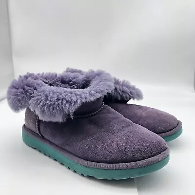 Ugg Purple Boots Kids Sz 3 Sheepskin Warm Leather • $20.79