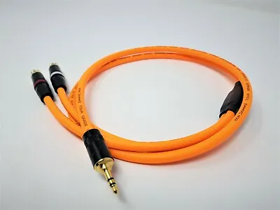 RCA Phono To 3.5mm Stereo Mini Jack Aux Cable Van Damme Pro Lead Orange 1m • £22.49