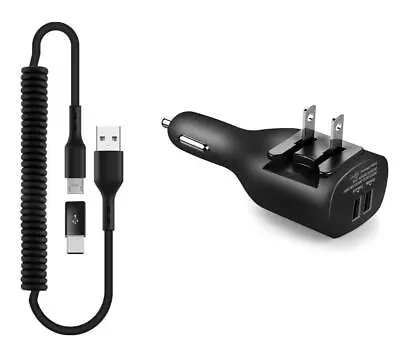 2-IN-1 CAR HOME CHARGER COILED USB CABLE MICRO-USB TO USB-C For PHONES & TABLETS • $17.94