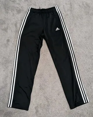 Adidas Mens Track Pants Sz Small Black  Open Cuff 3 Stripes Fleece Loose Gym  • $14.99