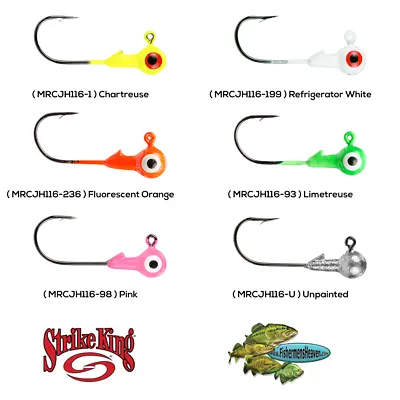 Strike King Panfish Mr. Crappie Jig Heads 1/16oz Choose 6 Colors  MRCJH116 • $7.99