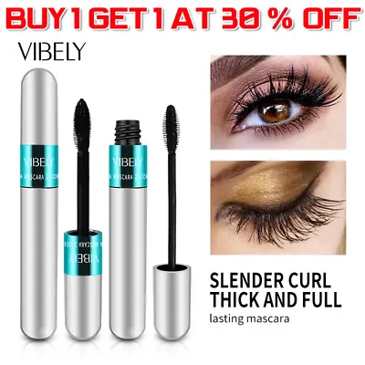 VIBELY 4D Thick Long Waterproof Silk Fiber Mascara Makeup Cosmetic Silver Tube • $7.59