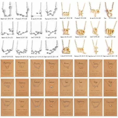 12 Constellations Zodiac Signs Symbol Pendant Necklace Choker Chain Women Gift • $0.96