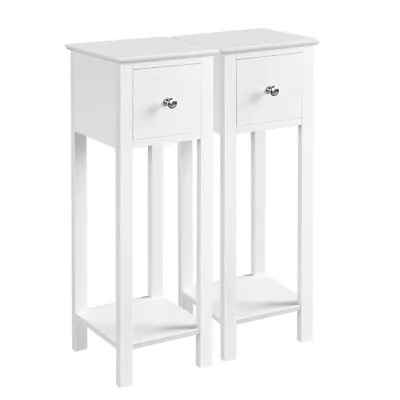 £53.99 • Buy White Bedside Tables 2PCs Slim Nightstands Tall Bedside Cabinets Set Of 2PCs