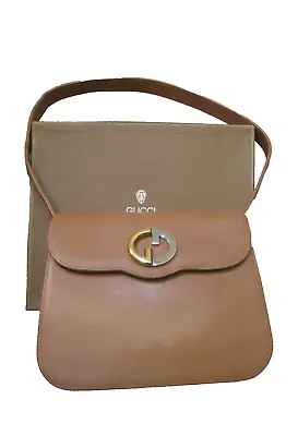 GUCCI Vintage Shoulder Bag Purse GG Logo Saddle Hard Leather Italy  • $869.95