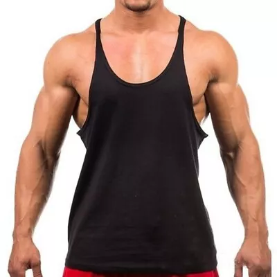 For M~3XL Men Gym Singlet Tank Top Tee Bodybuilding Y-Back Muscle Vest • £10.40