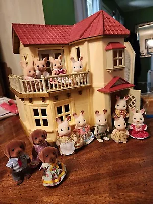 Huge Lot Calico Critters Red Roof Country Home W/ Accessories Lab Bunny Families • $89.99