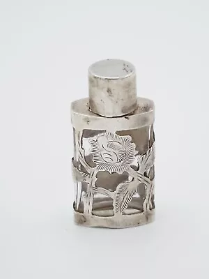 Vintage Taxco Mexican Sterling Floral Overlay 2 1/2” Glass Perfume Bottle  • $85