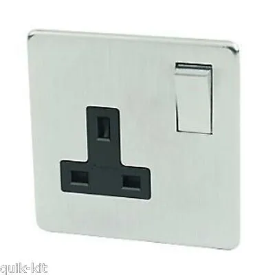 Crabtree 7314/SC Platinum 1 Gang 13A Switch Socket Satin Chrome / Black Insert • £16.60