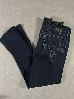 Rock Revival Mens Mid Rise Black Dark Wash Denim Classic Fit Jeans 32X31 • $79.99