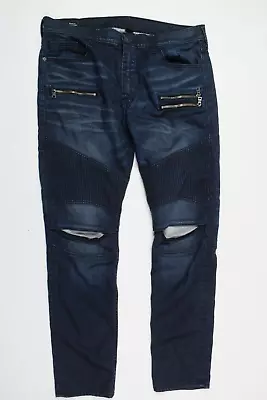 True Religion ROCCO Drift Moto Pants Mens 36 Dark Blue Relaxed Skinny Fit • $25.97