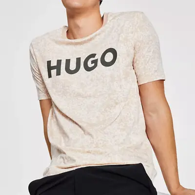 HUGO BOSS 100% Cotton Crew Neck Contrast Trim T-Shirt Beige/Tan Sz S M L XL • $29.95