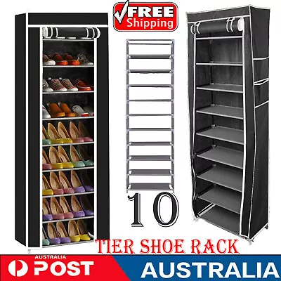 $39.99 • Buy Portable 10 Tier Shoe Rack Shelf Storage Closet Organizer Cabinet With Cover AUS