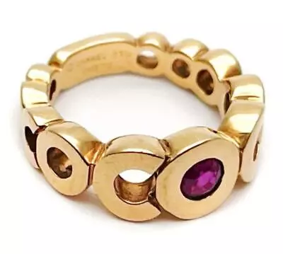 Vintage Chanel 18k Yellow Gold CC Coco Band Ring With Ruby - Rare Gem • $1798.99