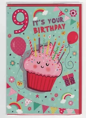 9TH BIRTHDAY CARD GIRL Age 9 Cupcakes Theme Colour Inside • £1.99