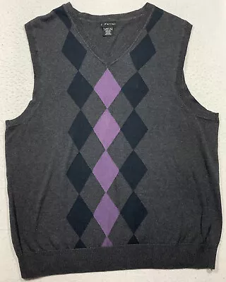 J. Ferrar Argyle Diamon Sweater Vest Men's XLT XL Tall Gray Purple • $11.01