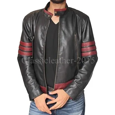X-Men Wolverine Logans XO Maroon Arms Bands Leather Jacket Biker Style BNWT • $35.88