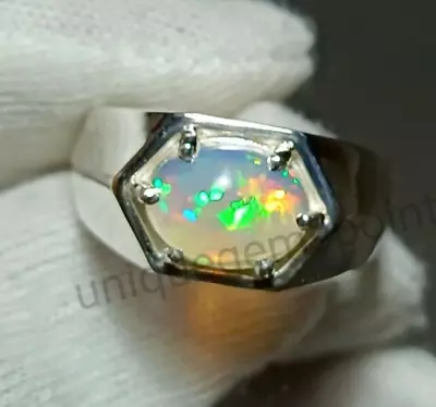 Natural Ethiopian Multi Fire Opal Oval Gemstone 925 Silver Handmade Men's Ring • $57.60