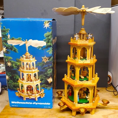 $139.99 • Buy Vintage 22” Wood Pyramid 4-Tier Christmas Nativity Pyramid Carousel Working