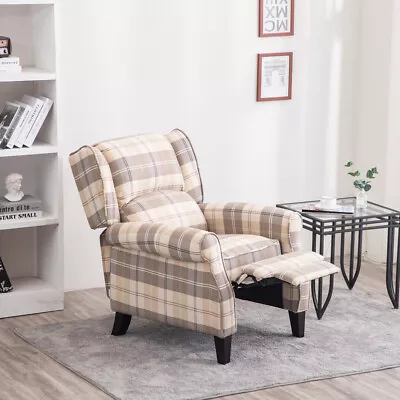 Recliner Armchair Tartan Chair WingBack Sofa Lounge Chair Adjustable W/ Footrest • £249.95