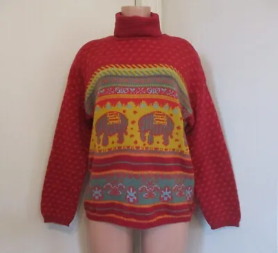United Colors Of Benetton Wool Blend  Circus Elephants  Turtleneck Sweater  S • $30