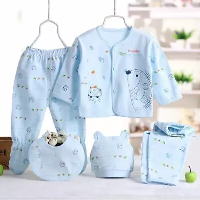 5pcs Newborn Baby Boy Girl Shirt Tops Pants Outfits Bib Hat Set Clothes 0-3Month • $18.55