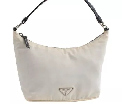 Authentic PRADA Vintage Nylon Tessuto Leather Hand Bag Purse White 9242I • $83