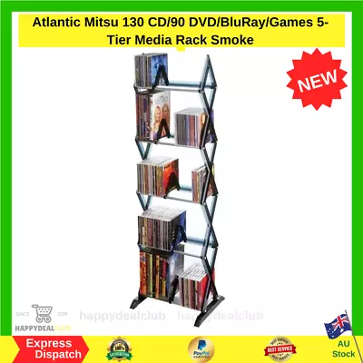 Atlantic Mitsu 130 CD 90 DVD Bluray Games 5 Tier Media Rack Smoke-Au • $40.99