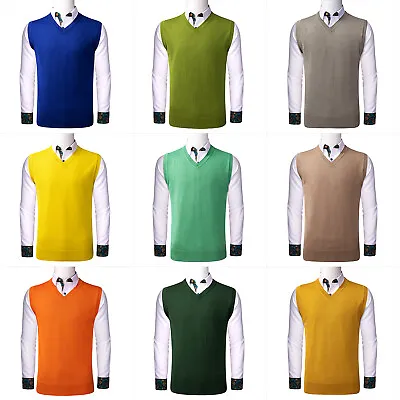Mens Tank Top Knitted Sweater Vest Gilet Red Yellow Jumper V Neck Casual Gilet • $20.99