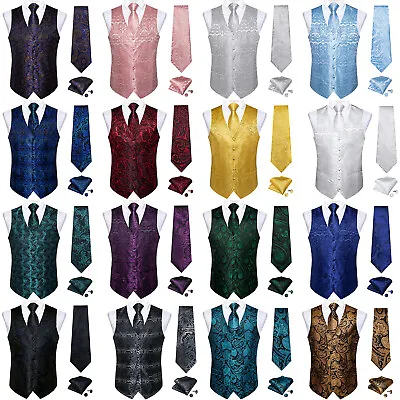 Vest Tie Mens Dress Suit Paisley Floral Slim Tuxedo Hanky Waistcoat Coat Set 3XL • $24.99