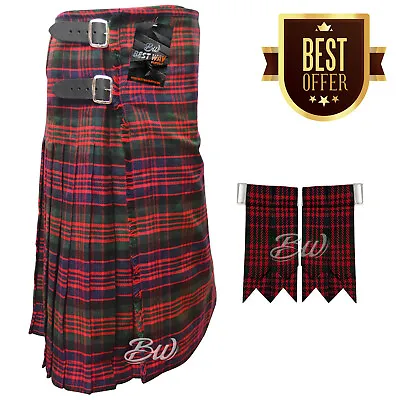 Men's Scottish Clan MacDonald Premium Quality 8 Yards Tartan Kilt With Flashes • $32