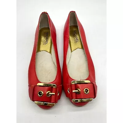 Michael Kors Flats Womens Slip On Ballets Buckle Red Leather Shoes Size 6M • $32.19