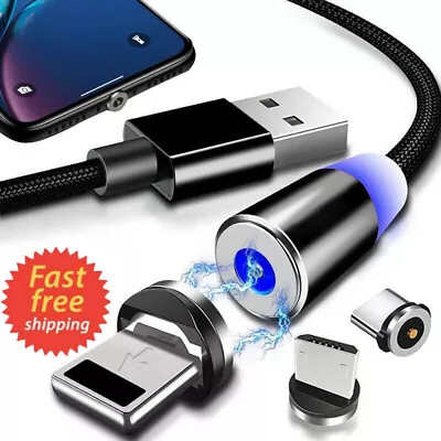 Light Up Magnetic Phone Charger LED Cable Adapter For IPhone Type C Micro USB • £2.88