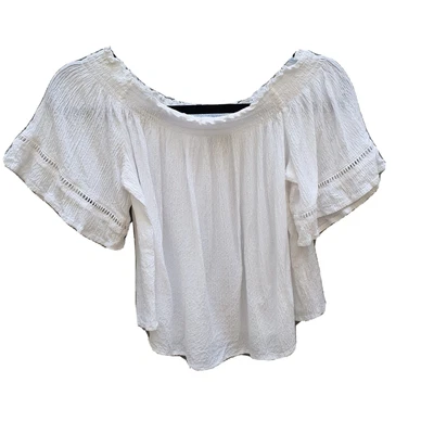 $17.50 • Buy BERSHKA Top Size M White Cotton Crop Boho Summer Very Good Con BUY 6 = FREE POST