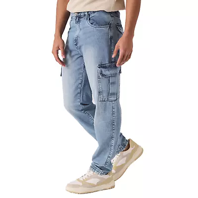 Mens Cargo Combat Denim Pants Casual Cotton Relaxed Fit Work Trousers 30 - 40 • $31.10