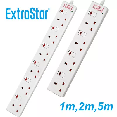 £11.99 • Buy 4/6 Way Gang 1m/2m/5M Cable Switched Surge Protect Extension Lead Plug Sockets